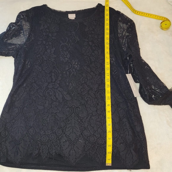 Chico's Black Lace Front Sheer Lace Longsleeve Pullover Blouse Size 2 - Picture 6 of 12